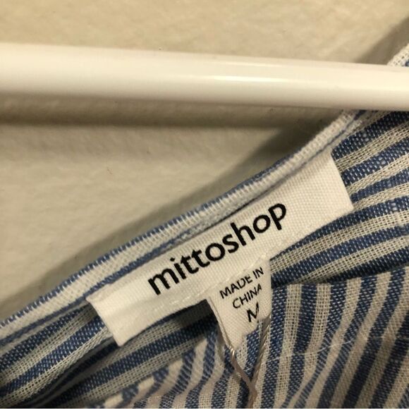 Mittoshop NWT Blue White Striped Short Sleeve Crossback Mini Dress size medium - Picture 5 of 10